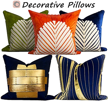 Elegant Pillow Set: 5 Decorative Pillows 3D model image 1 
