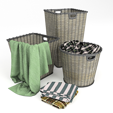 Tidy Trio: Multi-Bin Laundry Baskets 3D model image 1 