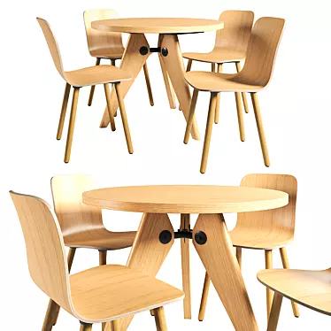 Vitra Gueridon Table and HAL Ply Wood Chair 3D model image 1 