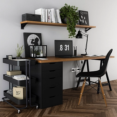 Stylish Black Ikea Home Office 3D model image 1 