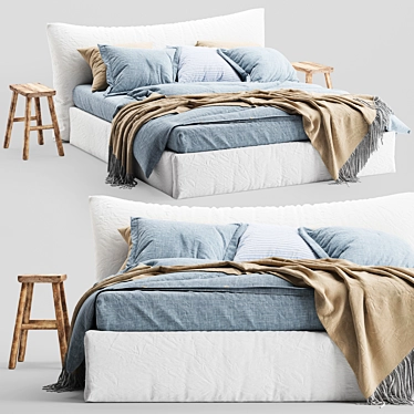 Luxury Linen Bed: Blue Melange Duvet Set 3D model image 1 