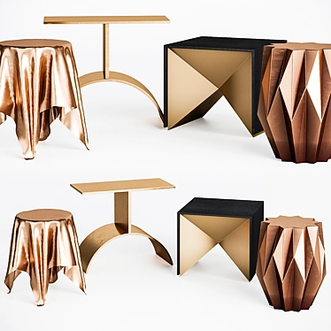 Geometric Gold Accent Table Set 3D model image 1 