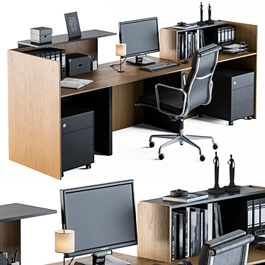 Modern Black Wood Office Desk 3D model image 1 
