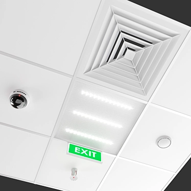 Armstrong Ceiling with Built-in LED Light, Camera, Ventilation, Fire Suppression System & Exit Sign. 3D model image 1 