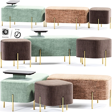 Contemporary Alba Fabric Ottoman 3D model image 1 