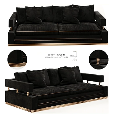 Luxury Velvet Gold Stand Modern Sofa 3D model image 1 