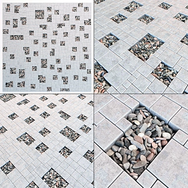 Square Stone Pebble Paving 3D model image 1 
