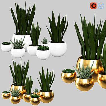 Modern Ceramic Vase with Plant 3D model image 1 