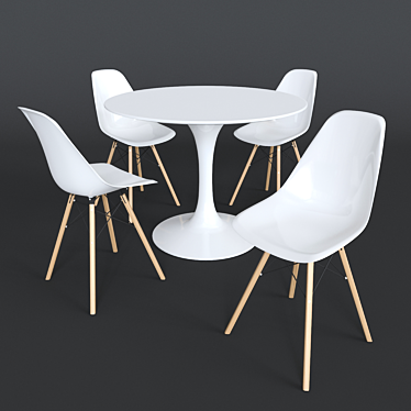 Elegant White Tulip Table Set 3D model image 1 