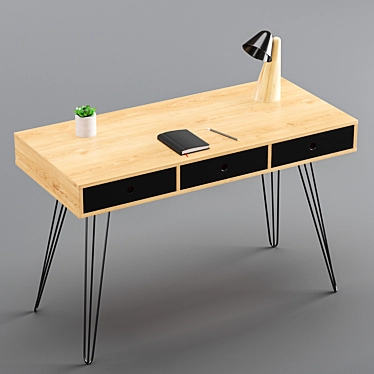 Modern Writing Desk with 3 Drawers 3D model image 1 