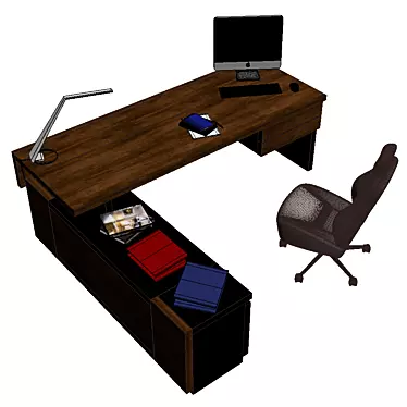 Custom Office Table with Side Cabinet (2300x850x750 mm) 3D model image 1 