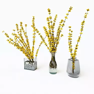 Elegant Forsythia Branches Arrangement 3D model image 1 