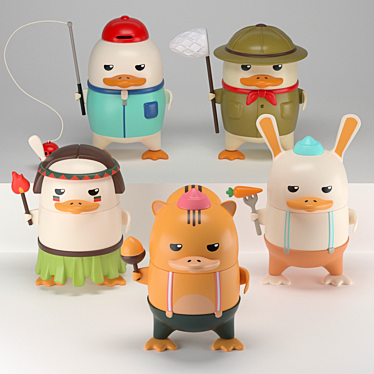 Whimsical Duckoo Figurines: Forest Frolic 3D model image 1 