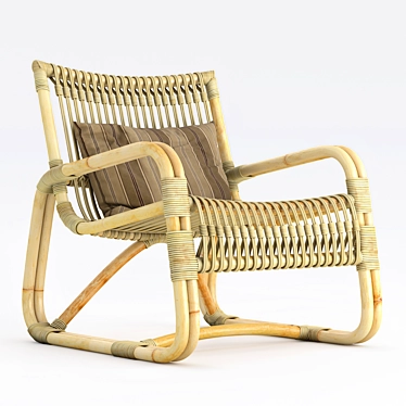 Natural Bamboo Cane-Line Curve Lounge Armchair 3D model image 1 