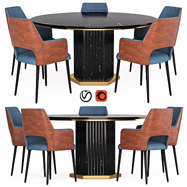 Elegant 10-Seat Dining Table Set 3D model image 1 