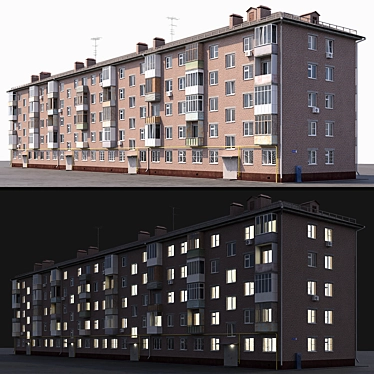 Khrushchev Red Brick Residential Building 3D model image 1 