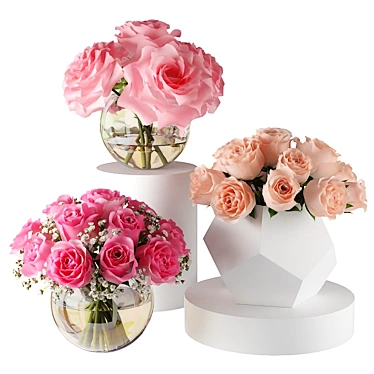 Pink Rose Bouquet in Glass Spheres 3D model image 1 