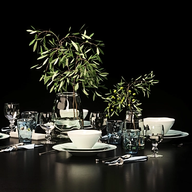 Elegant Table Setting for Four 3D model image 1 