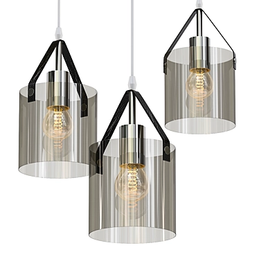 Smoke Glass Pendant Light with Leather Strap 3D model image 1 