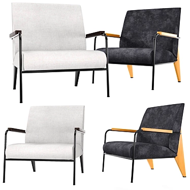 Elegant Prouve Salon Armchair 3D model image 1 