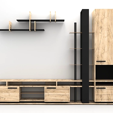 Modern Oslo TV Stand - Gray Oak & Black 3D model image 1 