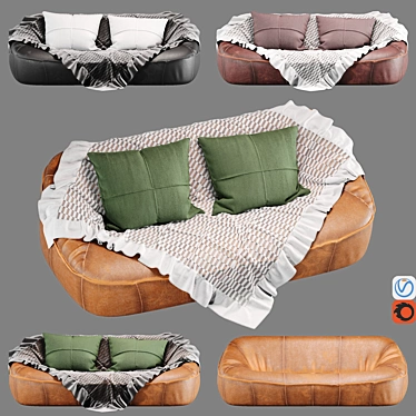 Ringo Triple Leather Sofa - Vintage Design 3D model image 1 