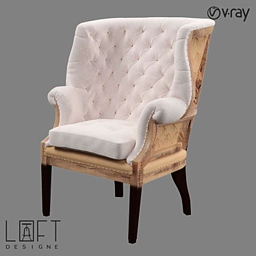 Rustic Wood Armchair with Fabric Upholstery 3D model image 1 