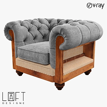 LoftDesigne 4187: Stylish Wood Armchair with Fabric Upholstery 3D model image 1 