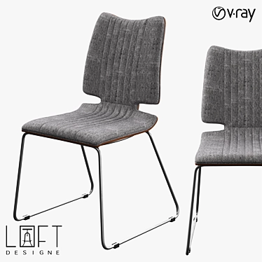 Modern Metal and Wood Chair with Fabric Seat 3D model image 1 