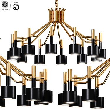 Gold Multi-Headed Modern Chandelier 3D model image 1 