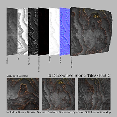 Decorative Stone Tiles - Part C (6 Pack) 3D model image 1 