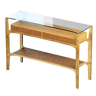 Danish-inspired Oak Console with Leather-Clad Drawers 3D model image 1 