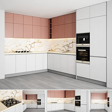 Modern Kitchen Set: Gas Hob, Sink, Oven & Hood 3D model image 1 