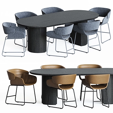 Modern Dining Set: Racer Chair + Moon Table 3D model image 1 