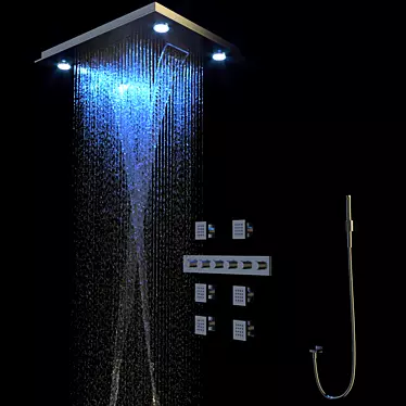 MAOFALZZNA LED Shower Set: 5 Modes, Waterfall Head 3D model image 1 