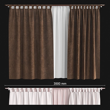 Elegance in Brown: Tulle-Infused Curtains 3D model image 1 