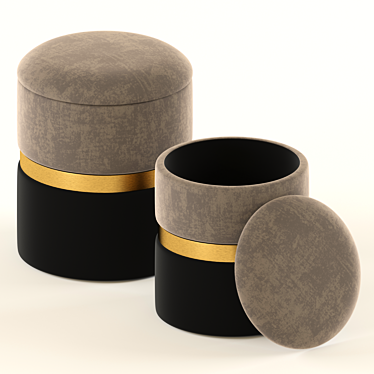 Luxury Gray Velvet Storage Ottomans 3D model image 1 