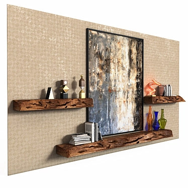 Rustic Wooden Block Wall Shelf 3D model image 1 