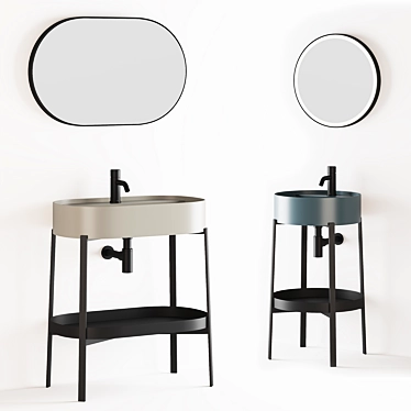 Sleek Console Set with Elegant Washbasin and Stylish Mirror 3D model image 1 