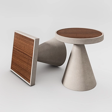 Minimalist Concrete and Wood Low Tables by Meridiani 3D model image 1 