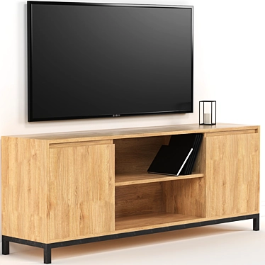 Modern Loft TV Stand with Solid Ash Wood and Metal Legs 3D model image 1 