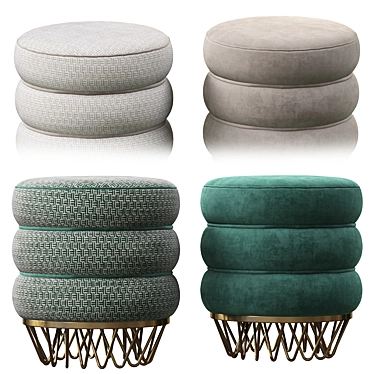 Plush Velvet Ottoman with Gold Base 3D model image 1 