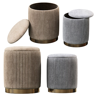 Gray Velvet Storage Ottomans - Set of 2 3D model image 1 