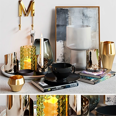 Decorative Set: Vase, Candlestick, Books, Gold, Picture

Title: Luxury Decor Set - Vase, Candlestick, 3D model image 1 
