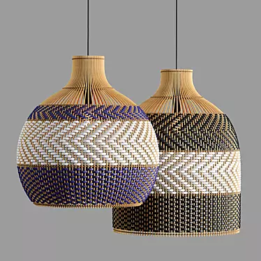 Colored Rattan Pendant Lights 3D model image 1 