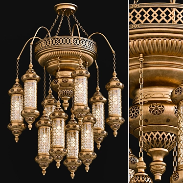 Elegant Moroccon Gold Chandelier 3D model image 1 