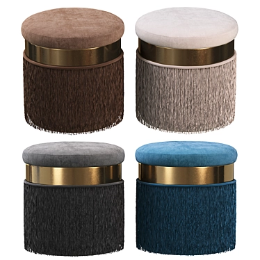 Mauve Velvet Fringed Ottoman 3D model image 1 