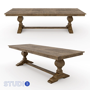 Elegant Oak Convertible Dining Table 3D model image 1 