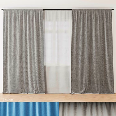 3-Color Curtains: Grey, Blue, Gradient 3D model image 1 