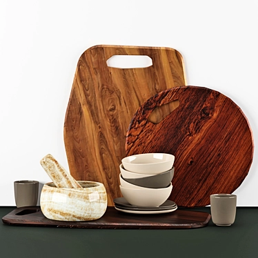 Elegant Wooden Tableware 3D model image 1 